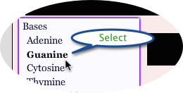 Selecting guanine from the menu